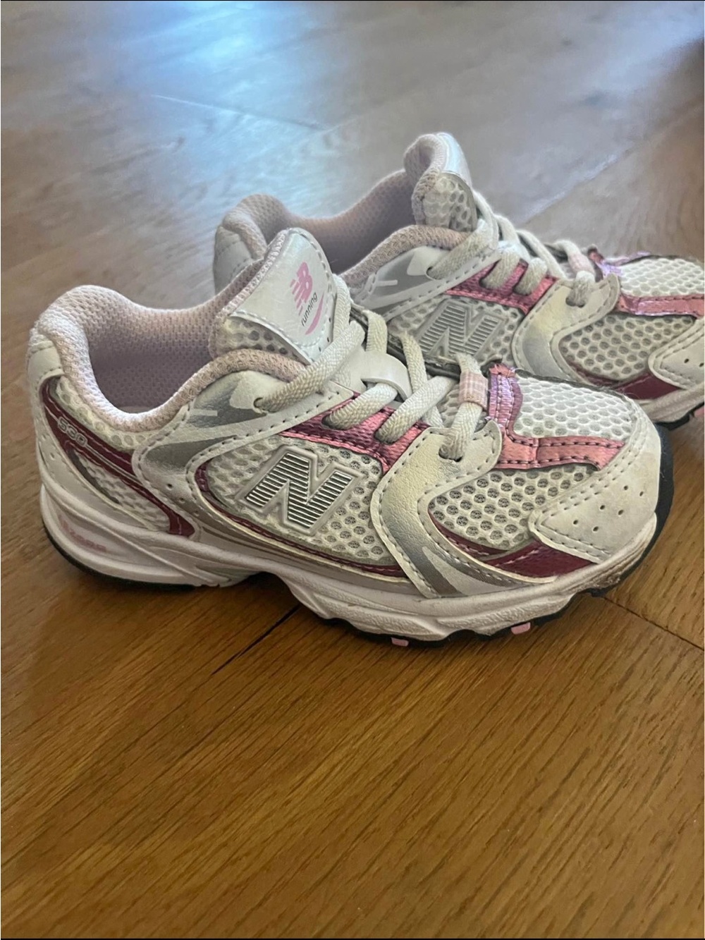 New Balance Kids White and Pink Athletic Sneakers (530s)